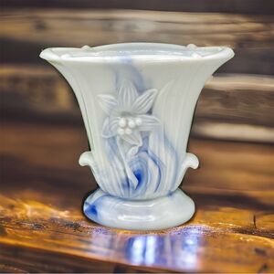Vintage Akro Agate Iris Floral Marbled Swirl Slag Glass Vase